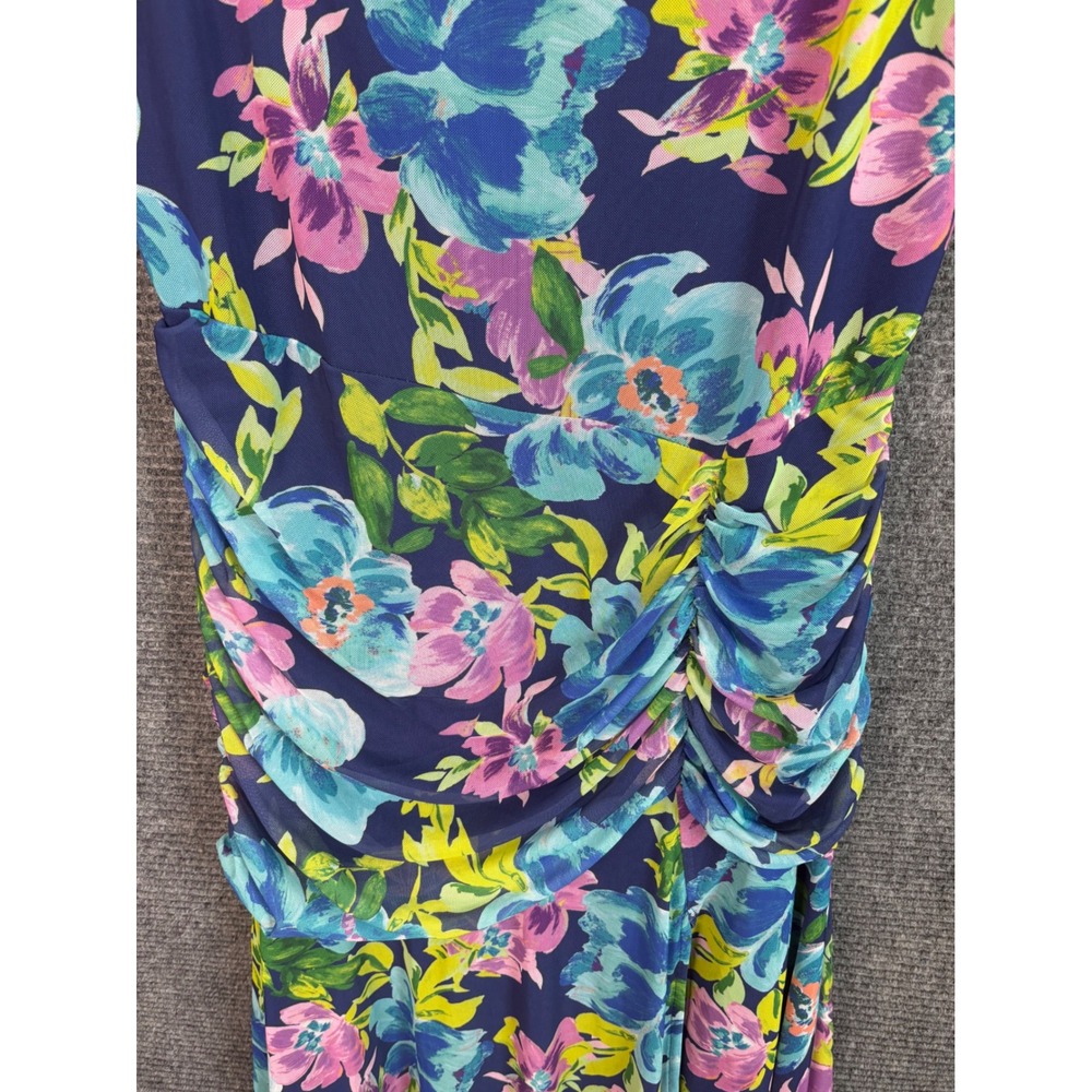 AQUA Blue Floral Midi Dress Ruched Side Garden Party Cocktail Dress XXL - Picture 3 of 4